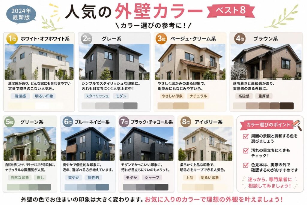 湘南エリアの外壁塗装で人気の外壁カラーベスト8をまとめた一覧